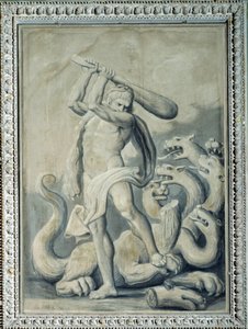 Hercules cuts off the seven heads of the Hydra by Gio Batta Celle