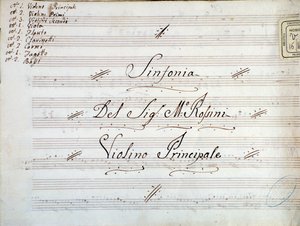 Detail of First Page of Violin Musical Score for a Symphony by Gioacchino Rossini by Gioachino Rossini