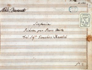 Sheet music for the reduced symphony for the piano of Tancredi, opera by Gioacchino Rossini