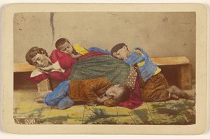 Gypsy Mother and Three Children Asleep on Bench and Ground