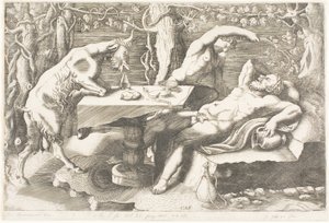 Satyr Trying to Wake Silenus with a Grapevine by Giorgio Ghisi