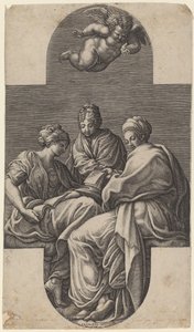 Three Muses and a Gesturing Putto by Giorgio Ghisi after Francesco Primaticcio