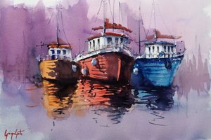 Colorful Harbor Boats
