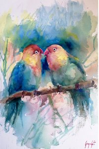 Colorful Lovebirds Watercolor by Giorgio Gosti