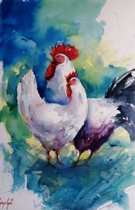 Colorful Rooster and Hen by Giorgio Gosti