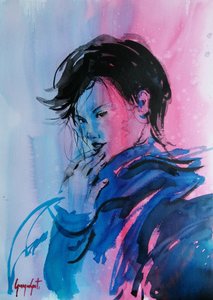 Dynamic Pink Blue Portrait