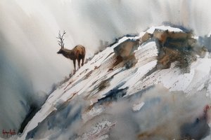 Elk In Winter Mountains by Giorgio Gosti