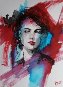 Expressive Red Blue Portrait