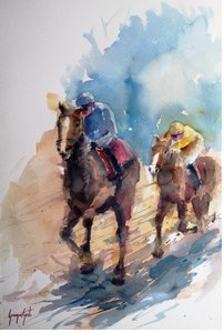 Galloping Jockeys Painting by Giorgio Gosti