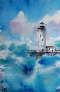 Lighthouse Amid Waves by Giorgio Gosti