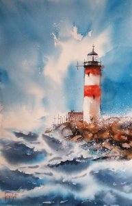 Lighthouse on Rough Seas by Giorgio Gosti