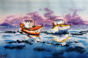 Low Tide Boats Reflections by Giorgio Gosti