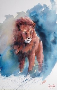 Majestic Watercolor Lion