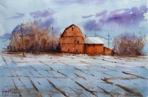 Red Barn In Snow
