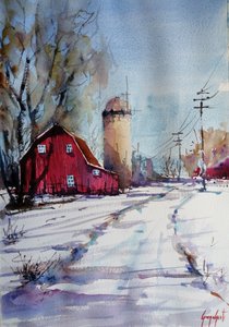 Red Barn Winter by Giorgio Gosti
