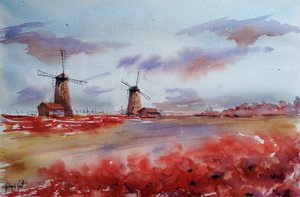Red Poppy Windmills by Giorgio Gosti