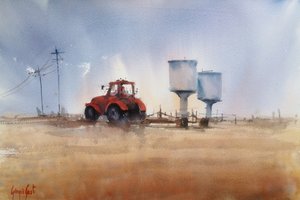 Red Tractor and Towers by Giorgio Gosti