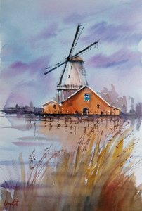 Rustic Windmill Reflection