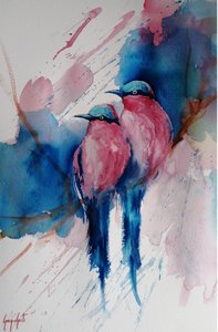 Vibrant Pink Blue Birds by Giorgio Gosti