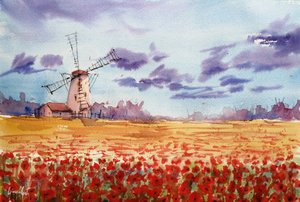Vibrant Windmill Poppy Field by Giorgio Gosti