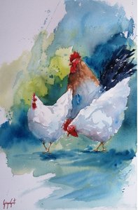 Watercolor Farm Fowl by Giorgio Gosti