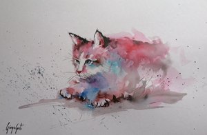 Watercolor Kitten Splash by Giorgio Gosti