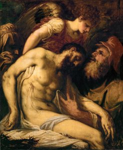 Dead Christ, Supported by an Angel and by Joseph of Arimathea by Giorgio Schiavone
