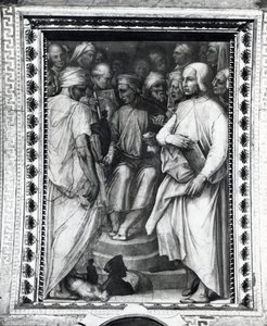 Cosimo de Medici seated among philosophers and artists in the Sala di Cosimo il Vecchio
