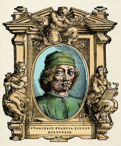 Portrait of Francesco Francia, engraving from Lives of the Most Excellent Painters, Sculptors and Architects by Giorgio Vasari