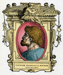Portrait of Vittore Carpaccio (1460-1526) Venetian painter. Engraving of the treatise "Lives of the most excellent painters, sculptors and architects" (Le Vite de