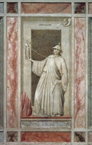 Faithlessness (also called Idolatry), male figure turning away from God and holding an idol that keeps him tied at the neck (detail) by Giotto (c.1266 1337)