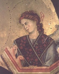 Angel from Madonna and Child Enthroned (detail) (altarpiece)
