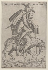 Caricature with Two Men on a Mule by Giovanni Ambrogio Brambilla