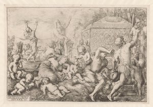 Bacchanal with Altar, Faun, and Silenus by Giovanni Andrea Podesta