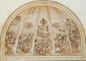 The Apotheosis of Saint Francis Surrounded by Musician Angels: Design for an Apse or Half-Dome Divided by Ribs by Giovanni Andrea Sirani