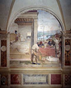 Benedict appears to two monks and presents them the project of a monastery (fresco)