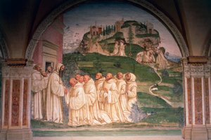 Saint Benedict Beseeched by Monks, Producing Water from Top of Mountain, Scene from Stories of Saint Benedict of Monte Oliveto Maggiore