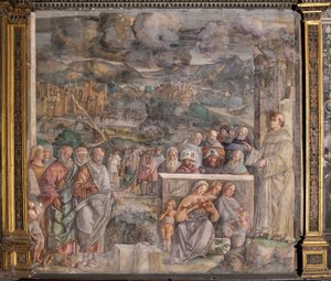 St Anthony arriving in Padua, where he restores peace between the citizens with the strength and sweetness of his preaching