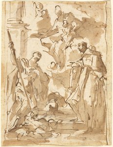 The Madonna and Child in Glory with Saint Theodore and a Monastic Saint by Giovanni Antonio Pellegrini
