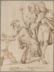 Kneeling Hermit and Two Draped Figures Contemplating a Skull by Giovanni Bandini