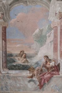 Small Building: view of the first room and its frescoes representing episodes from the Iliad: "Achilles in tears while his mother Thetis emerges from the sea to console him" by Giovanni Battista Tiepolo