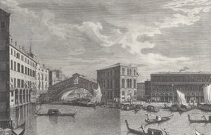 The Rialto Bridge, Venice, with Boats and Gondolas in the Water by Giovanni Battista Brostoloni