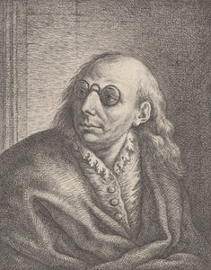 Portrait of Luca Giordano, wearing round spectacles and looking to the left