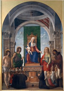 Madonna and Child Enthroned with St. Sebastian, St. John the Baptist, St. Mary Magdalene, St. Roch and Members of the Confraternity of San Giovanni Evangelista