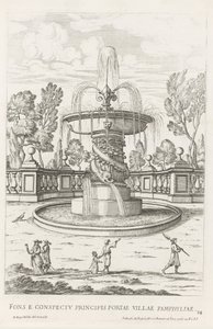 Fountain with Dolphins in the Gardens of Villa Doria Pamphilj in Rome (Le fontane ne palazzi e ne giardini di Roma) by Giovanni Battista Falda