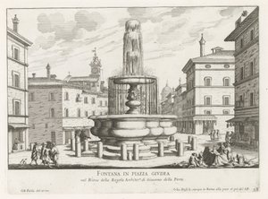 Fountain on Piazza Giudia in Rome (title on object: Fountain in Piazza Giudea) (series title: Fountains of Rome) by Giovanni Battista Falda