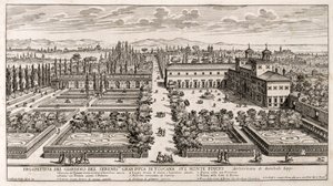 Perspective of the gardens of Villa Medici in Rome, engraving from 