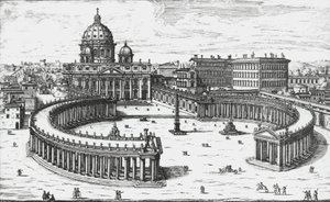 View of Piazza San Pietro with the Basilica of Saint Peter and the Vatican Palaces, engraving by Giovanni Battista Falda. 1665