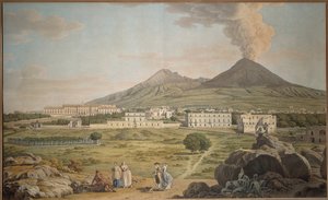 The Slopes of Vesuvius from Portici with a View of the Bourbon Palace, by Giovan Battista Lusieri by Giovanni Battista Lusieri