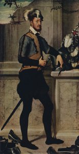 A Knight with his Jousting Helmet by Giovanni Battista Moroni